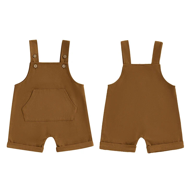 Mono para bebé, niño y niña, sin mangas, cuello cuadrado, bolsillo delantero, tirantes, pantalones cortos, mono