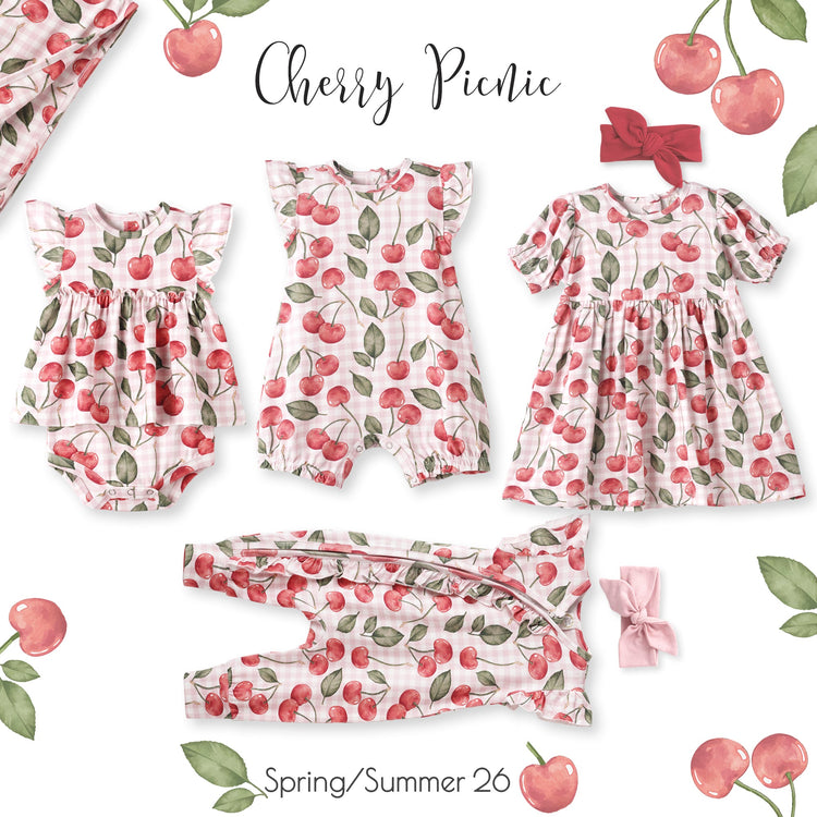 Pelele para bebé niña con estampado de cerezas y cremallera – Pijama suave de bambú con cremallera