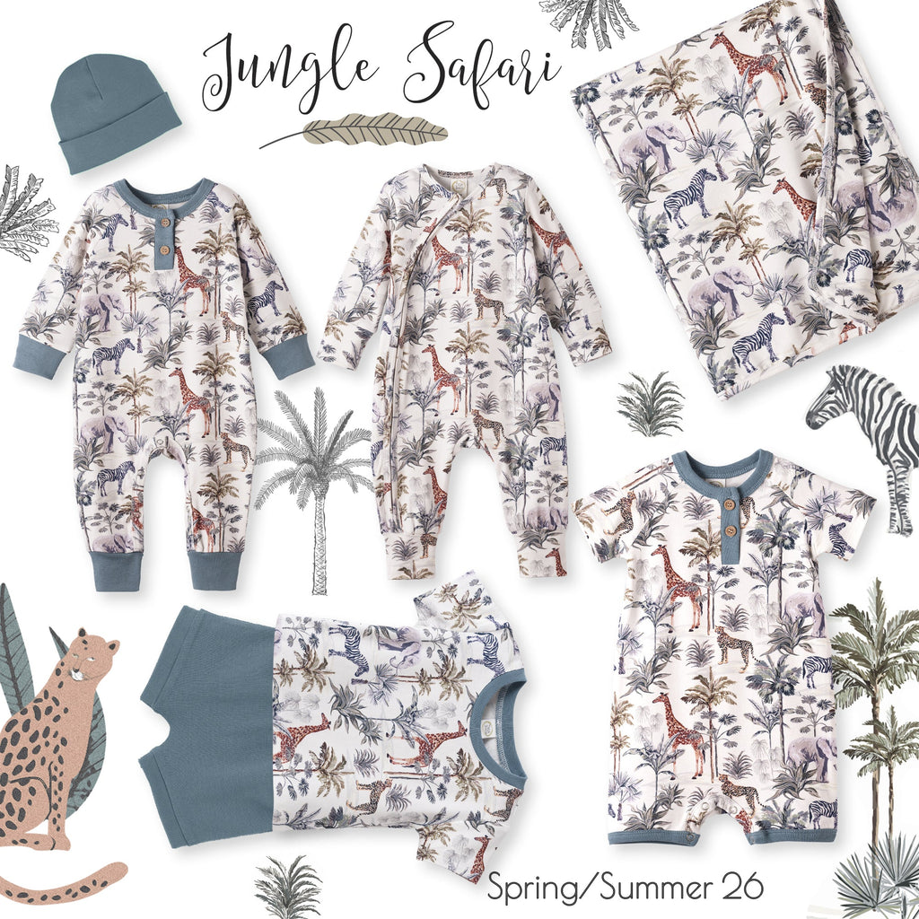 Pelele Henley de bambú con estampado de safari en la jungla para bebés niños
