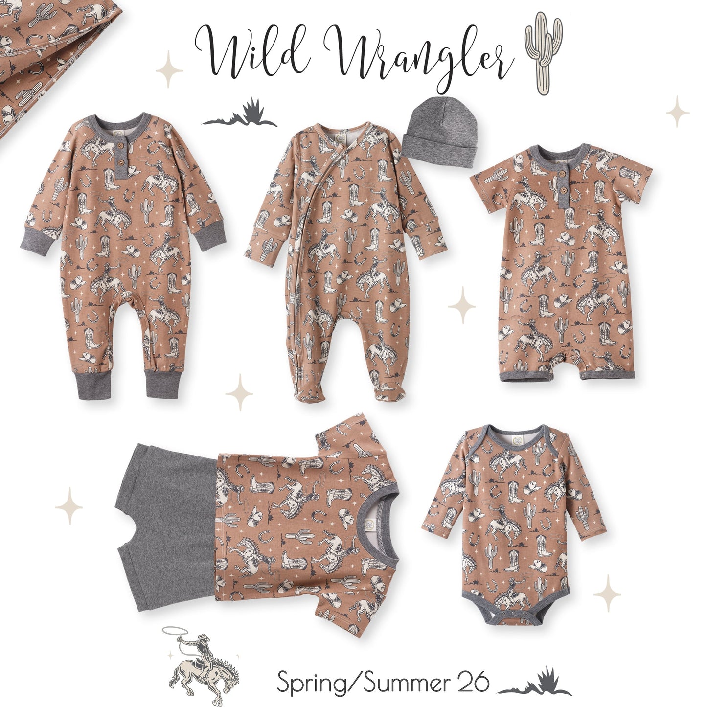 Conjunto corto de algodón de bambú para niño Wild Wrangler/Brown Western