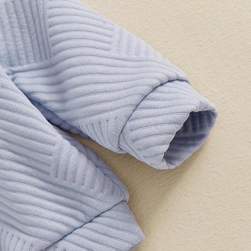 Conjunto de 2 piezas de otoño para bebés y niños pequeños, jersey de manga larga con solapa y media cremallera, conjunto de pantalones de color liso