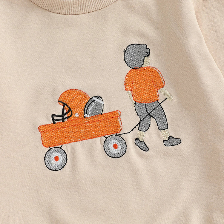 Conjunto de 2 piezas de pantalones deportivos con cordón y parte superior bordada de fútbol de manga larga para bebés y niños pequeños de otoño