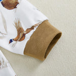 Mono de manga larga con cuello redondo y cremallera con estampado de orejas de trigo y pájaro suave para bebés y niñas