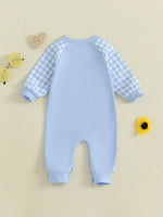 Mono de otoño para bebé niño pequeño Lil Brother con estampado de cuadros y letras bordadas, manga larga, cuello redondo y largo completo