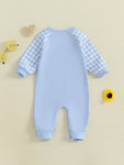 Mono de otoño para bebé niño pequeño Lil Brother con estampado de cuadros y letras bordadas, manga larga, cuello redondo y largo completo