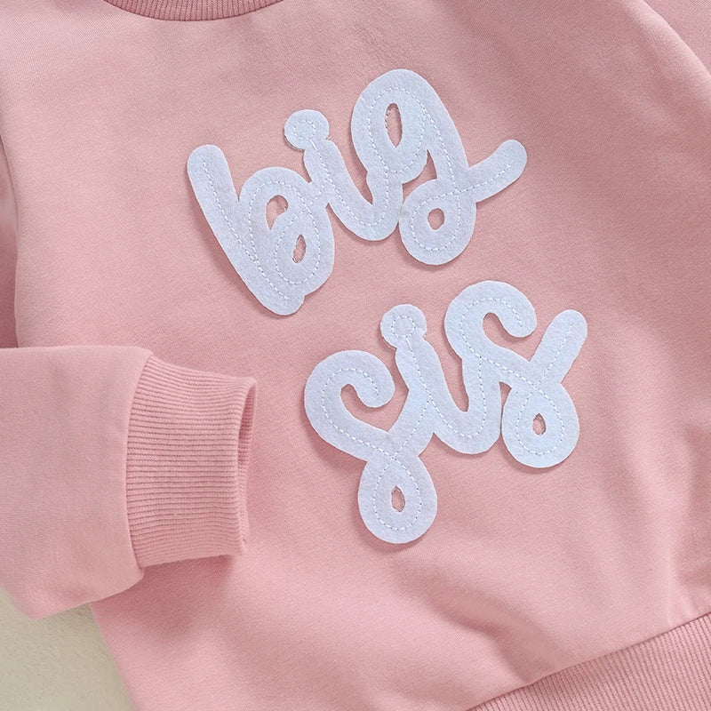 Conjunto de 2 piezas para bebé y niño pequeño, para hermano o hermana mayor, de otoño, con jersey de manga larga con bordado de letras y pantalones a cuadros