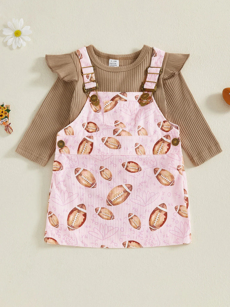 Conjunto de 2 piezas de ropa de otoño para bebés y niñas pequeñas, mono de manga larga y vestido con estampado de fútbol