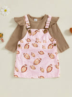 Conjunto de 2 piezas de ropa de otoño para bebés y niñas pequeñas, mono de manga larga y vestido con estampado de fútbol
