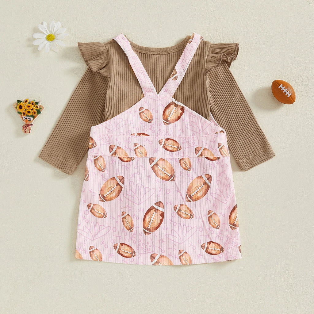 Conjunto de 2 piezas de ropa de otoño para bebés y niñas pequeñas, mono de manga larga y vestido con estampado de fútbol