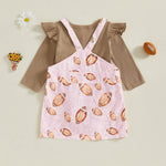 Conjunto de 2 piezas de ropa de otoño para bebés y niñas pequeñas, mono de manga larga y vestido con estampado de fútbol