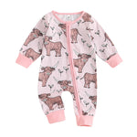 Mono de otoño con cremallera y manga larga con estampado de vaca de las Tierras Altas para bebés