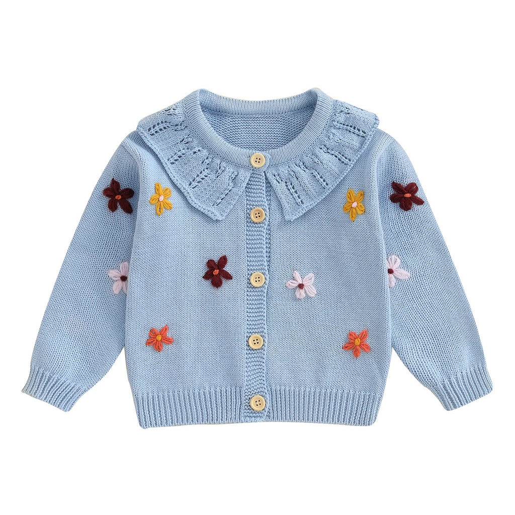 Suéter tipo cárdigan para bebé niña, diseño de flores en 3D, botones, manga larga, tejido