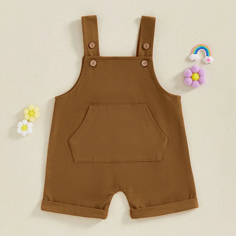 Mono para bebé, niño y niña, sin mangas, cuello cuadrado, bolsillo delantero, tirantes, pantalones cortos, mono