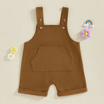 Mono para bebé, niño y niña, sin mangas, cuello cuadrado, bolsillo delantero, tirantes, pantalones cortos, mono