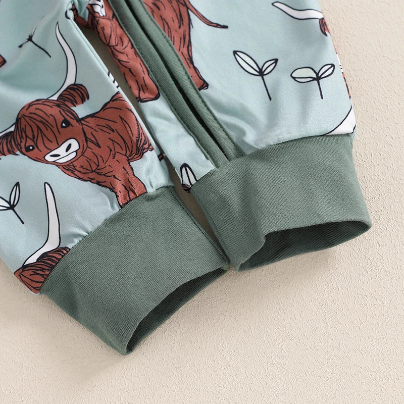 Mono de otoño con cremallera y manga larga con estampado de vaca de las Tierras Altas para bebés