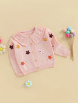 Suéter tipo cárdigan para bebé niña, diseño de flores en 3D, botones, manga larga, tejido