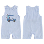 Mono de verano para bebé niño, sin mangas, cuello redondo, a rayas, bordado, carrito de golf
