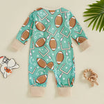 Mono de manga larga para bebé niño con estampado de fútbol y cremallera frontal para otoño