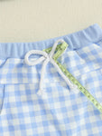 Conjunto de 2 piezas para bebé niño pequeño, otoño, con letras bordadas, camiseta de manga larga y pantalones elásticos a cuadros