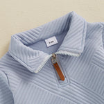 Conjunto de 2 piezas de otoño para bebés y niños pequeños, jersey de manga larga con solapa y media cremallera, conjunto de pantalones de color liso