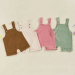 Mono para bebé, niño y niña, sin mangas, cuello cuadrado, bolsillo delantero, tirantes, pantalones cortos, mono