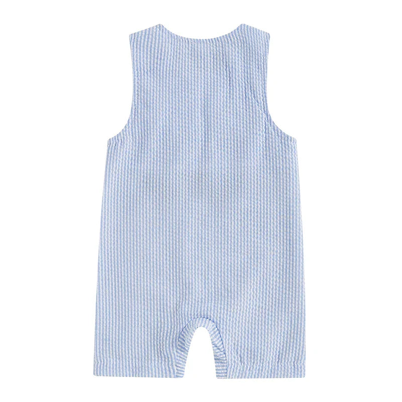 Mono de verano para bebé niño, sin mangas, cuello redondo, a rayas, bordado, carrito de golf