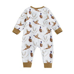Mono de manga larga con cuello redondo y cremallera con estampado de orejas de trigo y pájaro suave para bebés y niñas