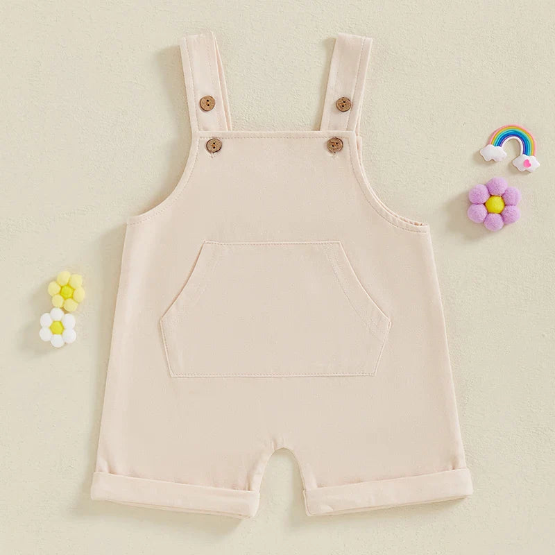 Mono para bebé, niño y niña, sin mangas, cuello cuadrado, bolsillo delantero, tirantes, pantalones cortos, mono