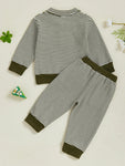 Conjunto de ropa infantil de 2 piezas con top de pato bordado de manga larga y pantalones a rayas para bebés y niños pequeños