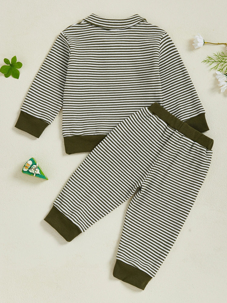 Conjunto de ropa infantil de 2 piezas con top de pato bordado de manga larga y pantalones a rayas para bebés y niños pequeños