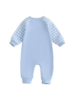 Mono de otoño para bebé niño pequeño Lil Brother con estampado de cuadros y letras bordadas, manga larga, cuello redondo y largo completo