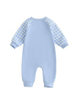Mono de otoño para bebé niño pequeño Lil Brother con estampado de cuadros y letras bordadas, manga larga, cuello redondo y largo completo