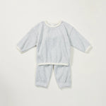 Conjunto de 2 piezas de jersey de algodón gofre de manga larga con cuello redondo y pantalones deportivos para bebés y niñas