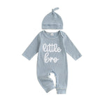 Mono de rayas de otoño para bebé niño, 2 piezas, manga larga, cuello redondo, letras, bordado, conjunto de gorro