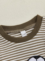 Conjunto de ropa para bebé niño pequeño, 2 piezas, otoño, con bordado de rugby, camiseta de manga larga a rayas y pantalones elásticos