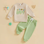 Conjunto de 2 piezas para bebé niño pequeño, traje de cumpleaños para niño, jersey de manga larga con bordado de globo y letras, cuello redondo, pantalones de chándal lisos con cintura elástica