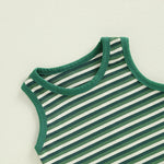 Conjunto de 2 piezas de dinosaurio a rayas para bebés y niños pequeños, camiseta sin mangas con cuello redondo, pantalones cortos con cintura elástica y bolsillos