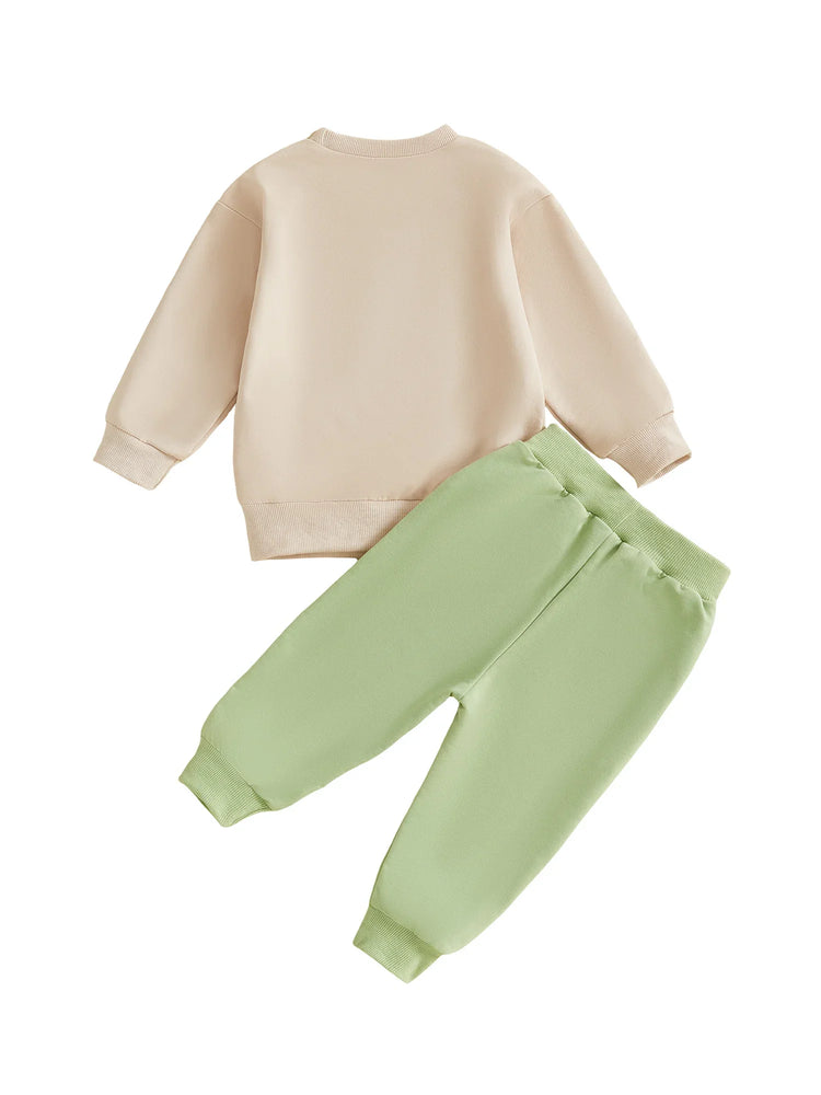 Conjunto de 2 piezas para bebé niño pequeño, traje de cumpleaños para niño, jersey de manga larga con bordado de globo y letras, cuello redondo, pantalones de chándal lisos con cintura elástica