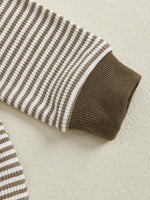 Conjunto de ropa para bebé niño pequeño, 2 piezas, otoño, con bordado de rugby, camiseta de manga larga a rayas y pantalones elásticos