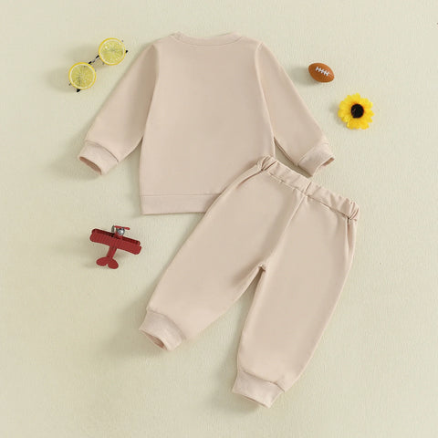 Conjunto de 2 piezas de pantalones deportivos con cordón y parte superior bordada de fútbol de manga larga para bebés y niños pequeños de otoño