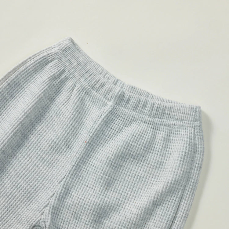 Conjunto de 2 piezas de jersey de algodón gofre de manga larga con cuello redondo y pantalones deportivos para bebés y niñas