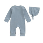 Conjunto de 2 piezas de mono con estampado de letras, cuello redondo y manga larga con gorro para bebé, niño y niña