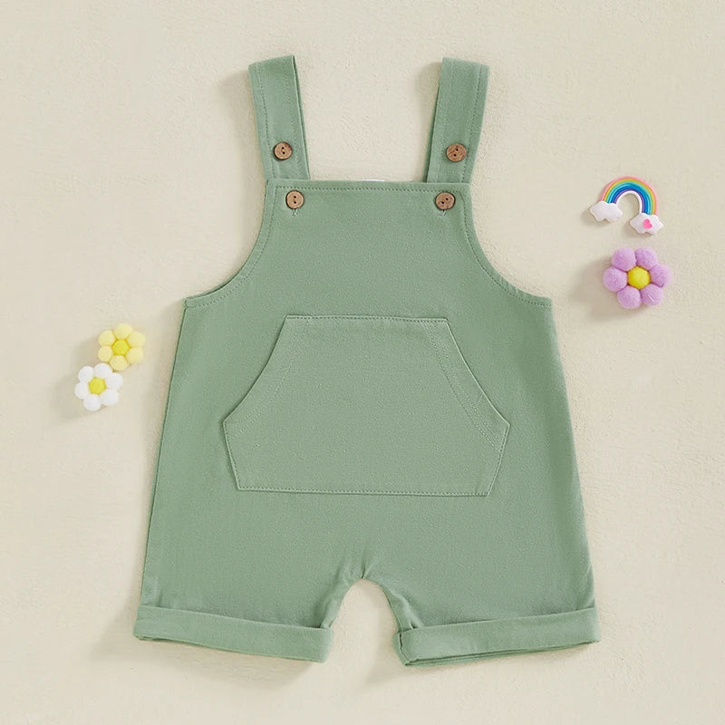 Mono para bebé, niño y niña, sin mangas, cuello cuadrado, bolsillo delantero, tirantes, pantalones cortos, mono