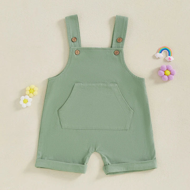 Mono para bebé, niño y niña, sin mangas, cuello cuadrado, bolsillo delantero, tirantes, pantalones cortos, mono