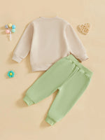 Conjunto de 2 piezas para bebé niño pequeño, traje de cumpleaños para niño, jersey de manga larga con bordado de globo y letras, cuello redondo, pantalones de chándal lisos con cintura elástica