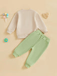 Conjunto de 2 piezas para bebé niño pequeño, traje de cumpleaños para niño, jersey de manga larga con bordado de globo y letras, cuello redondo, pantalones de chándal lisos con cintura elástica
