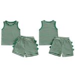 Conjunto de 2 piezas de dinosaurio a rayas para bebés y niños pequeños, camiseta sin mangas con cuello redondo, pantalones cortos con cintura elástica y bolsillos