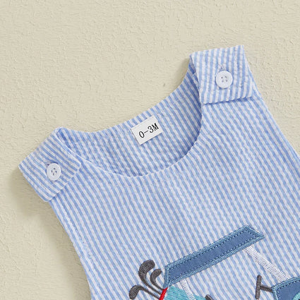 Mono de verano para bebé niño, sin mangas, cuello redondo, a rayas, bordado, carrito de golf