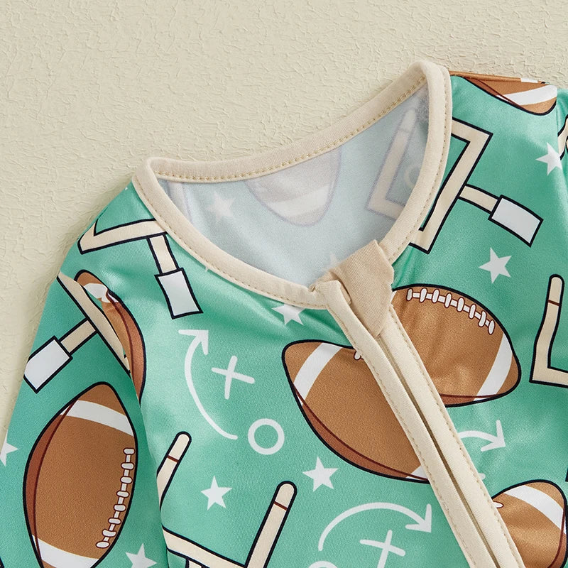 Mono de manga larga para bebé niño con estampado de fútbol y cremallera frontal para otoño