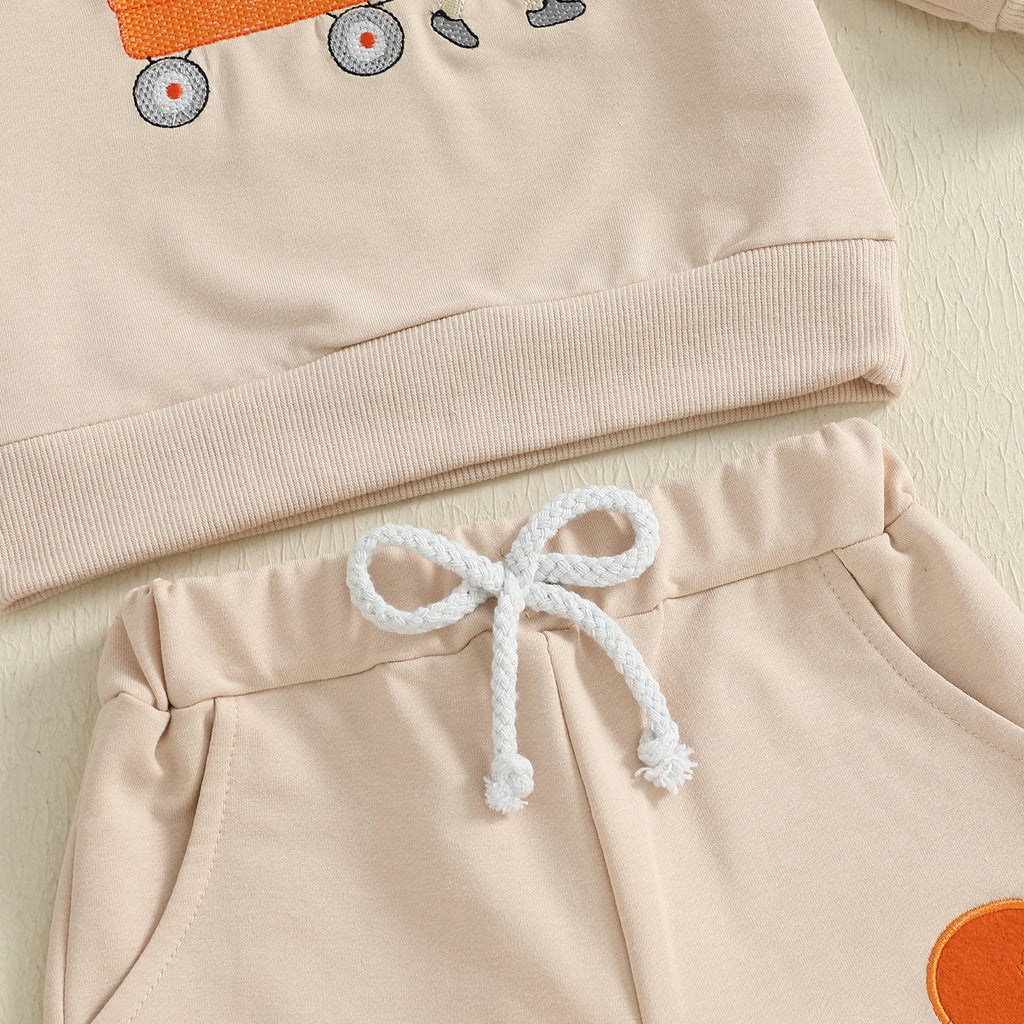 Conjunto de 2 piezas de pantalones deportivos con cordón y parte superior bordada de fútbol de manga larga para bebés y niños pequeños de otoño